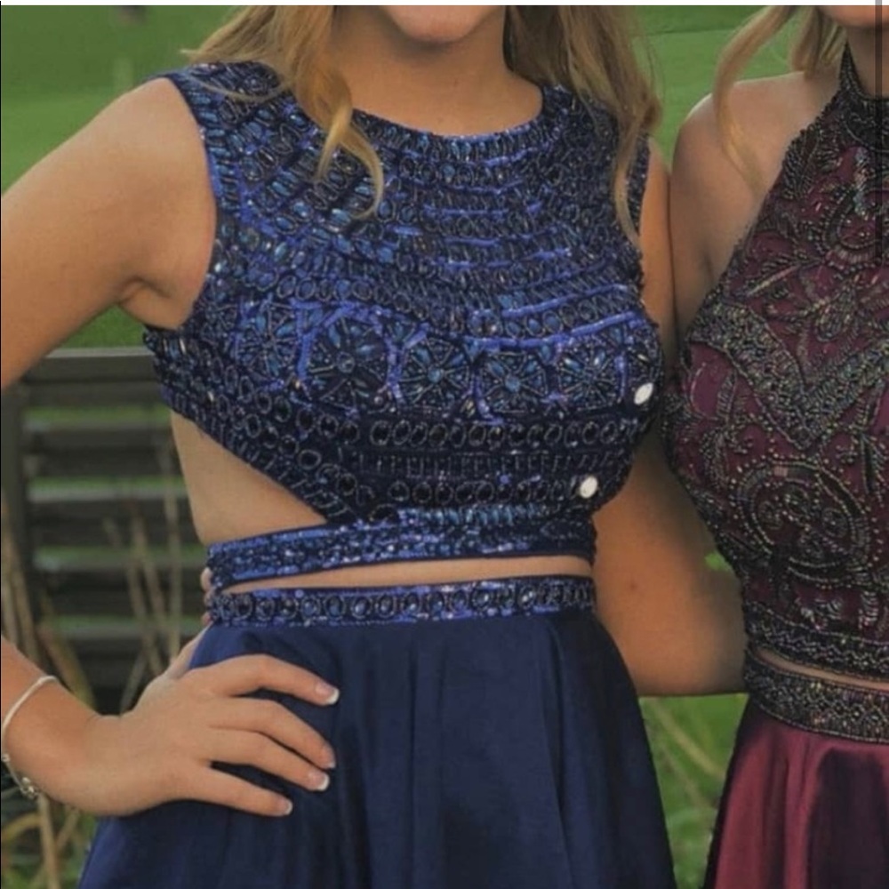 Sherri Hill Navy Blue Embellished Two-Piece dress